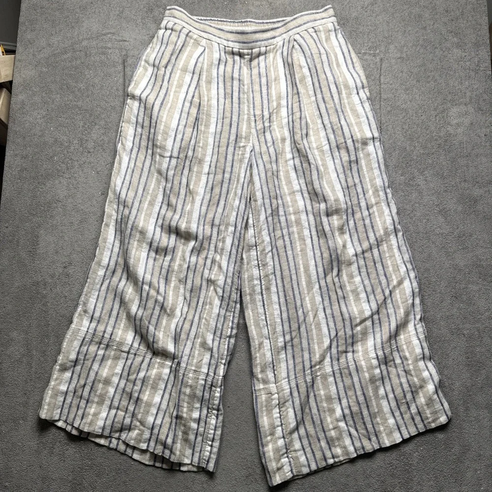 Banana‎ Republic Linen Stripe Wide Leg Pants Small Coastal Resort Beachy Chic